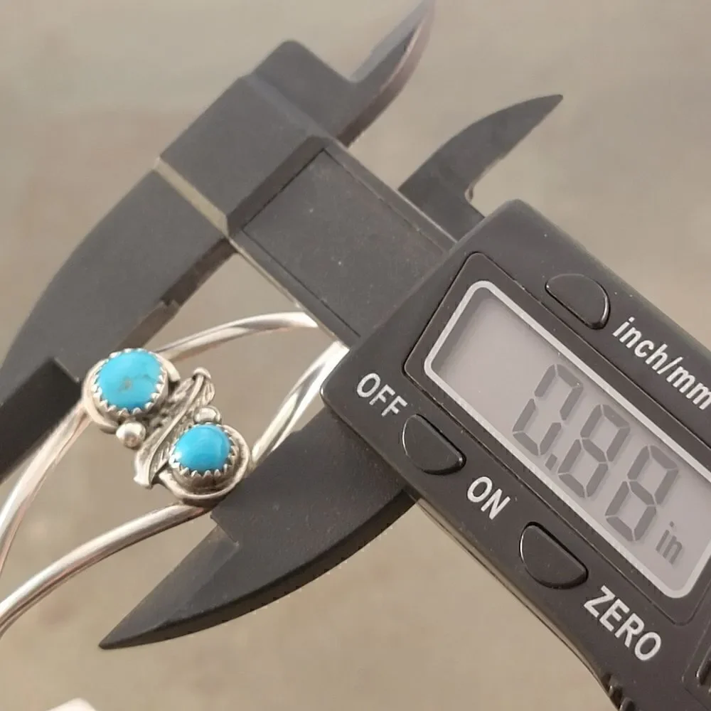Vintage Sterling Navajo Two Turquoise Leaf Cuff